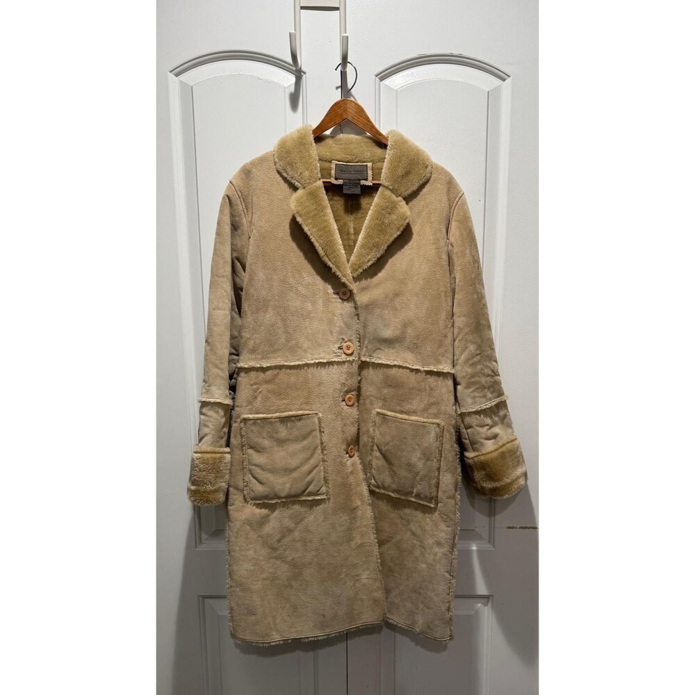 Women's Shearling Sheep Skin Coat Long Fitted Vintage Sz M